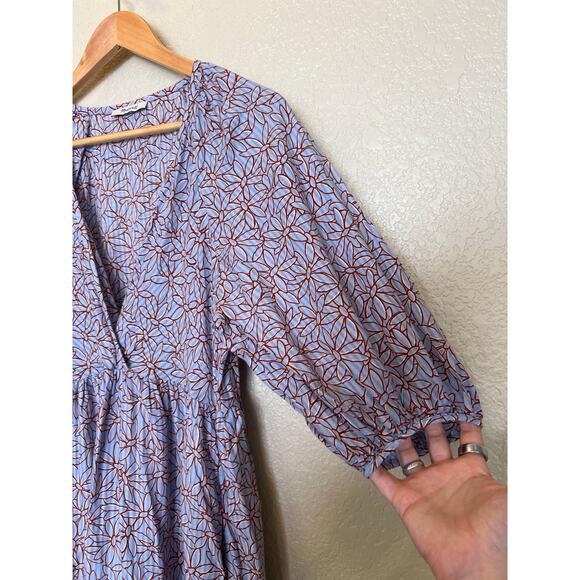 Madewell Marianna Puff-Sleeve Midi Dress Dream-On Daisies Medium Cotton Purple - Picture 5 of 9